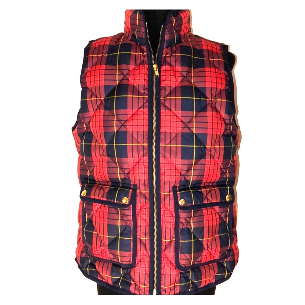 J. Crew Excursion Red Plaid Down Filled Vest Small